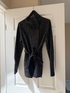 Ann Taylor Charcoal Tie-Waist Knit Cardigan Jacket